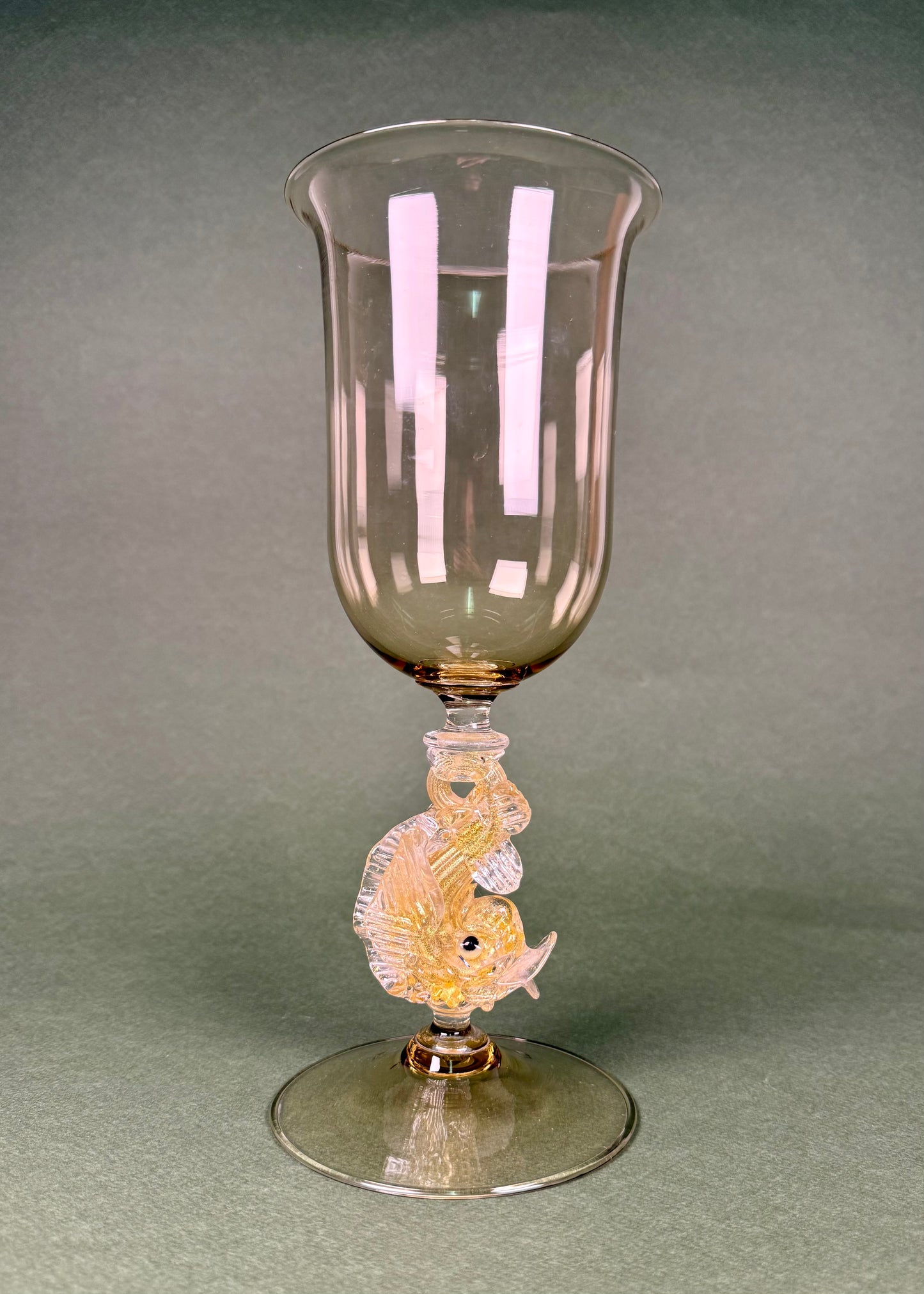 Large Murano Glass Goblet with Fish Stem, Italy, circa 1950s