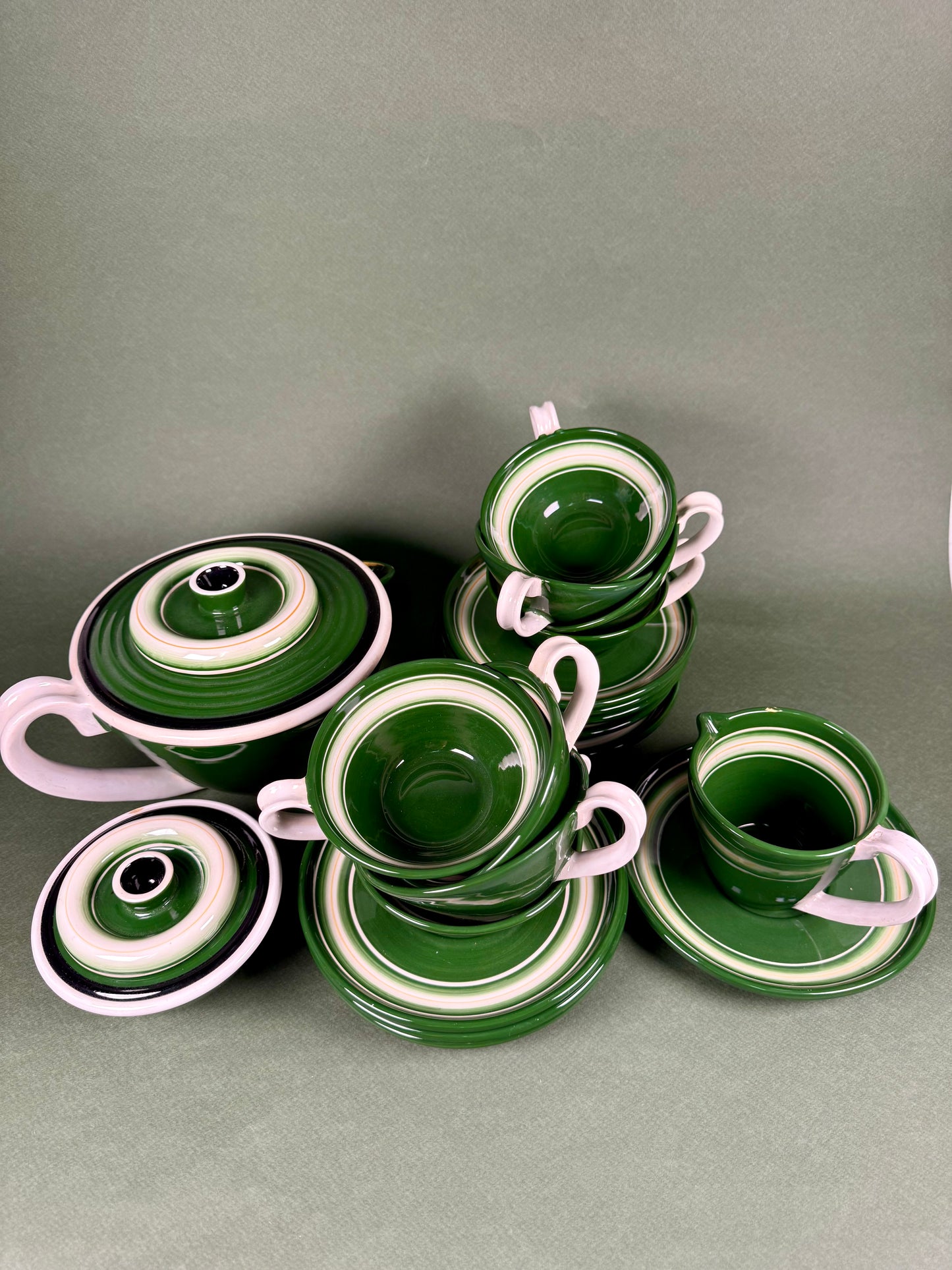 Vintage Italian Green Ceramic Coffee Set, circa 1940