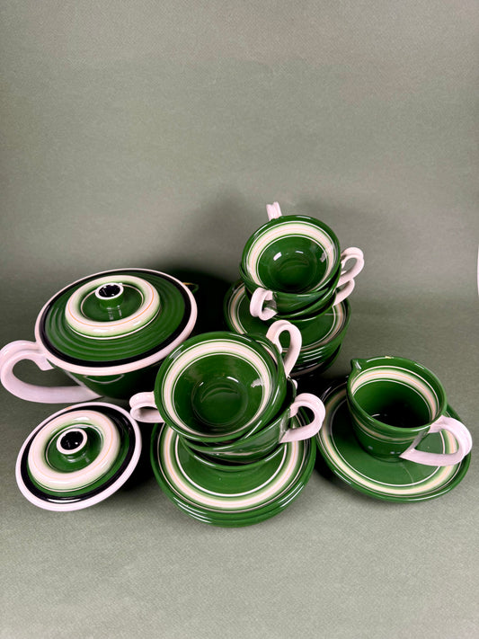 Vintage Italian Green Ceramic Coffee Set, circa 1940