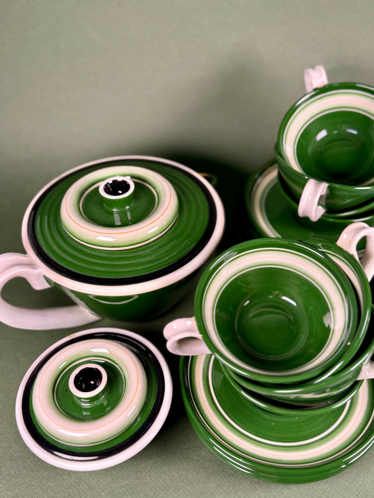 Vintage Italian Green Ceramic Coffee Set, circa 1940