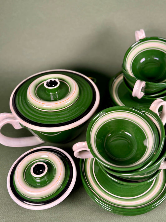 Vintage Italian Green Ceramic Coffee Set, circa 1940