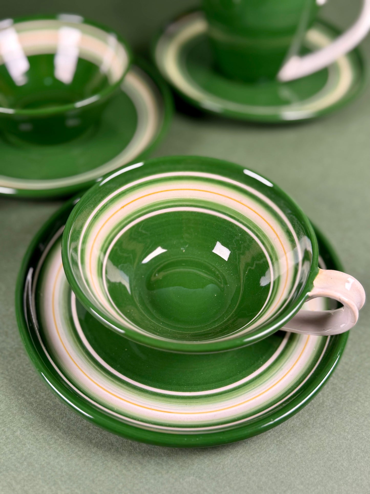 Vintage Italian Green Ceramic Coffee Set, circa 1940