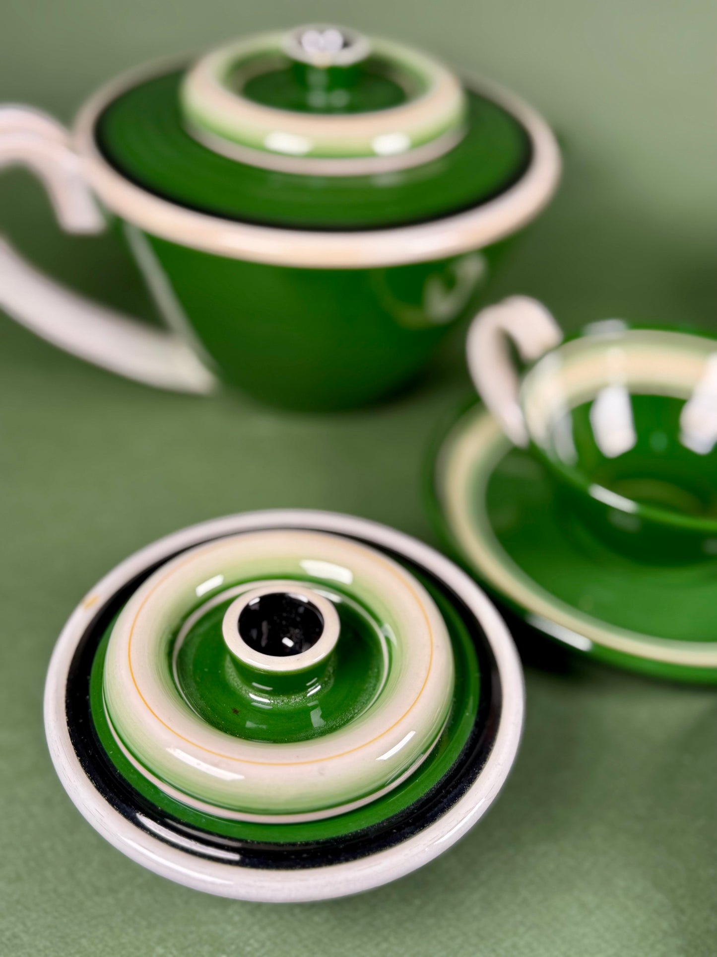 Vintage Italian Green Ceramic Coffee Set, circa 1940